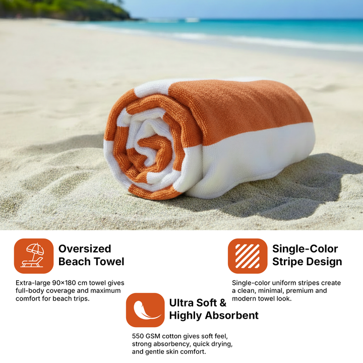 Premium Cotton Beach Towel – Large, Quick-Dry & Highly Absorbent Striped Design
