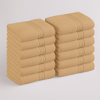 Soft 12 Pack Face Towels Set – Highly Absorbent Cotton Bath Towels (Camel)