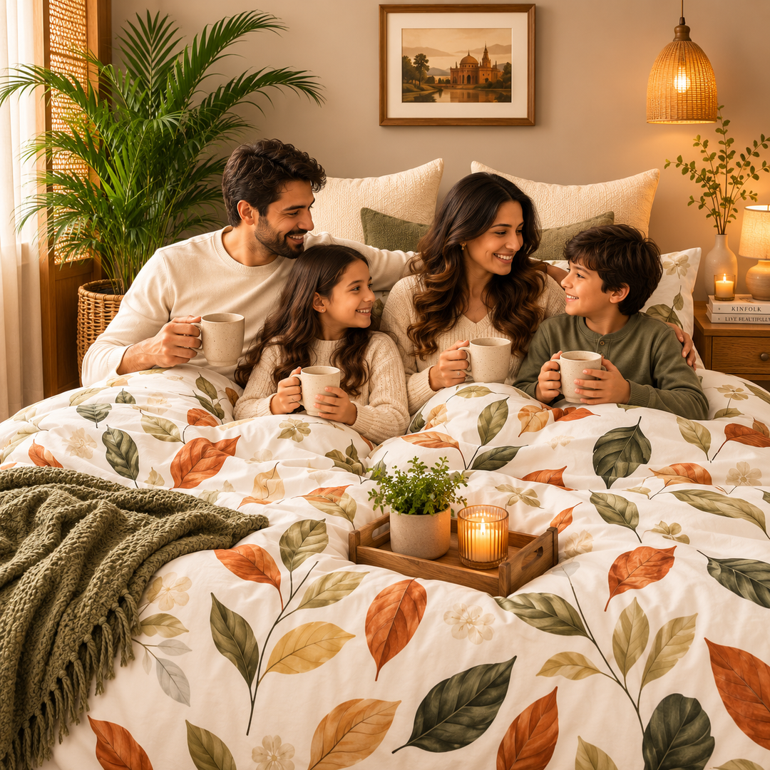 6 PCs King Size Tropical Leaf Bedding Set with Duvet Cover Fitted Sheet &amp; Pillowcases (6FS199)