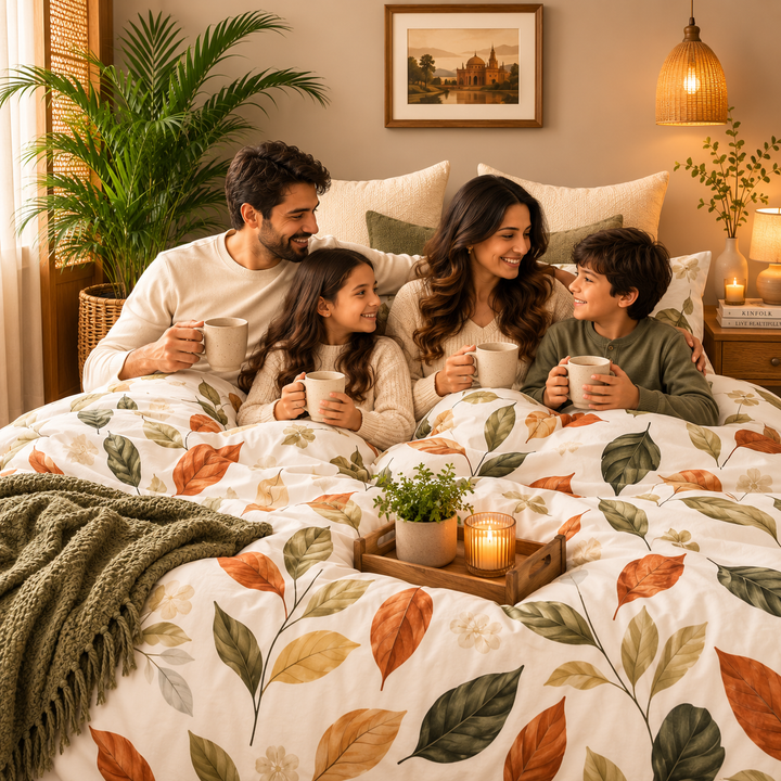 6 PCs King Size Tropical Leaf Bedding Set with Duvet Cover Fitted Sheet &amp; Pillowcases (6FS199)