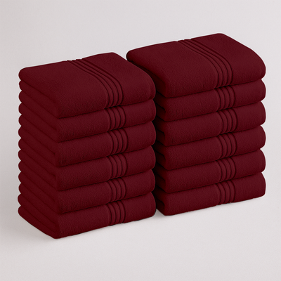 12 Pack Cotton Face Towel Set – Soft & Absorbent Bath Towel Sets (Cherry Red)