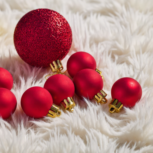 christmas tree ornaments in red color