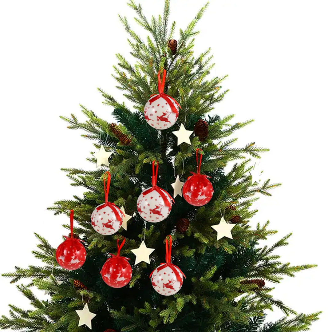 14Pcs Christmas Tree Ornaments Set with Gift Box – Red & White Hanging Balls Decor