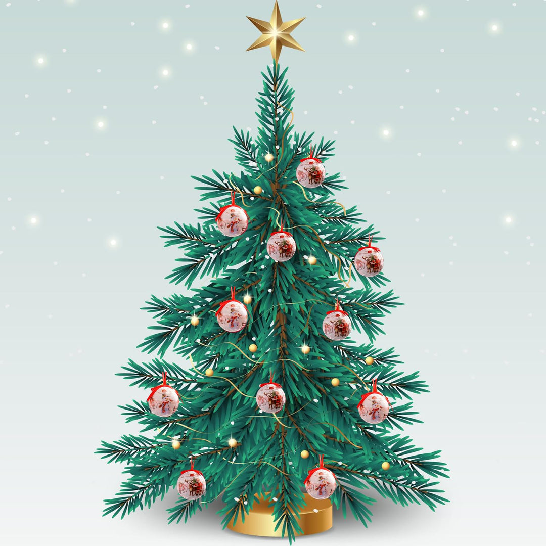 Holiday Christmas Tree Ornaments – 14 Pcs Hanging Balls & Gift Box Set (White-Santa)