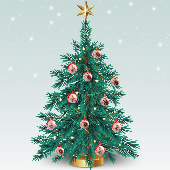 Holiday Christmas Tree Ornaments – 14 Pcs Hanging Balls & Gift Box Set (White-Santa)