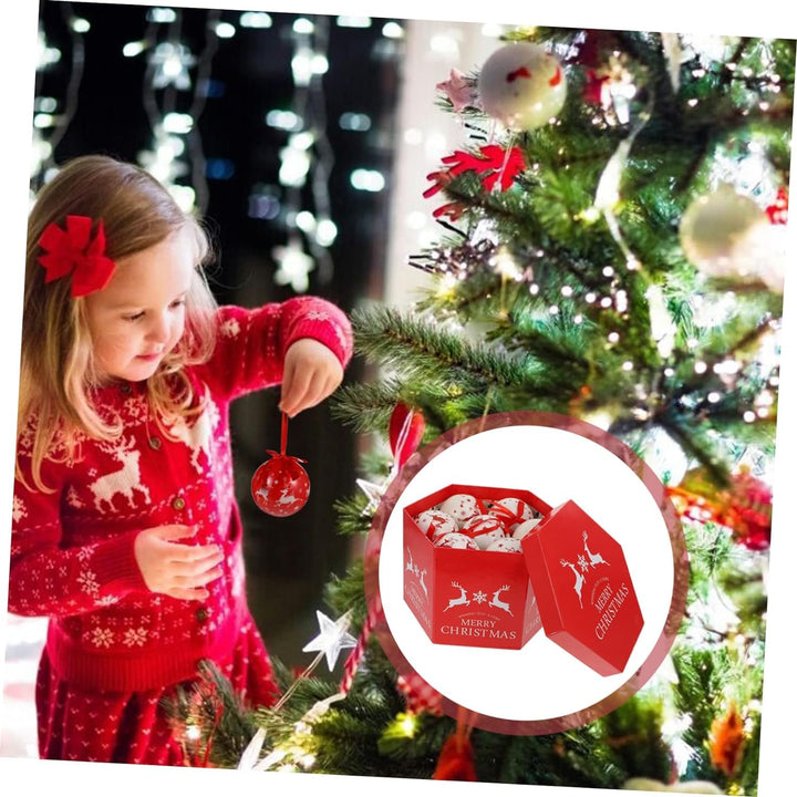 14Pcs Christmas Tree Ornaments Set with Gift Box – Red & White Hanging Balls Decor