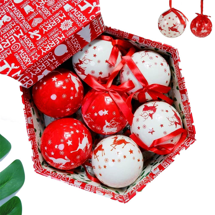 14Pcs Christmas Tree Ornaments Set with Gift Box – Red & White Hanging Balls Decor