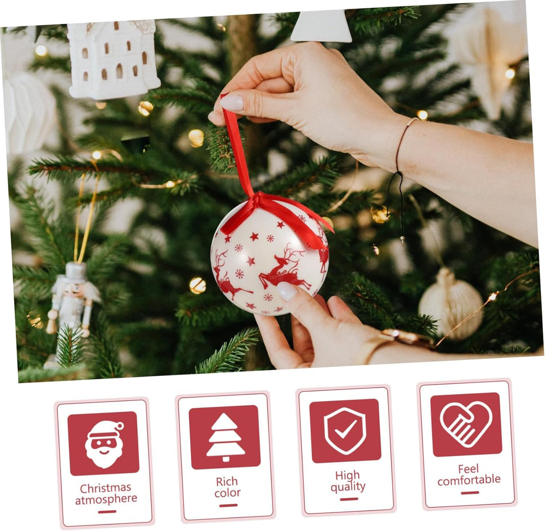 14Pcs Christmas Tree Ornaments Set with Gift Box – Red & White Hanging Balls Decor