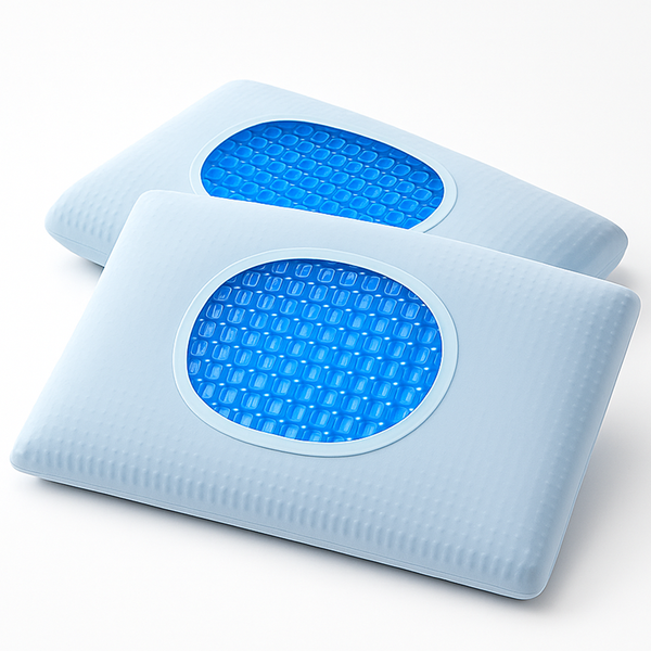 Cooling gel pillow with breathable blue gel center and soft white cover