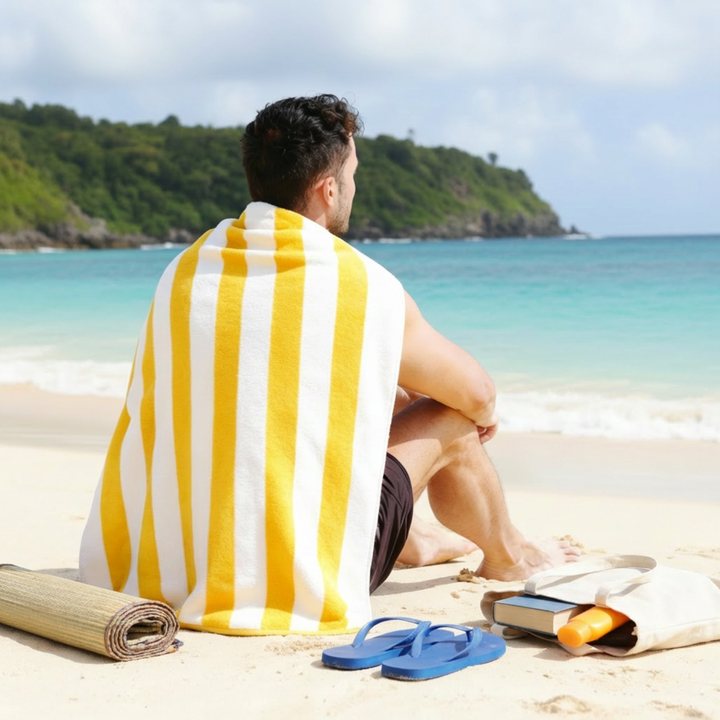 Premium Cotton Beach Towel – Large, Quick-Dry & Highly Absorbent Striped Design
