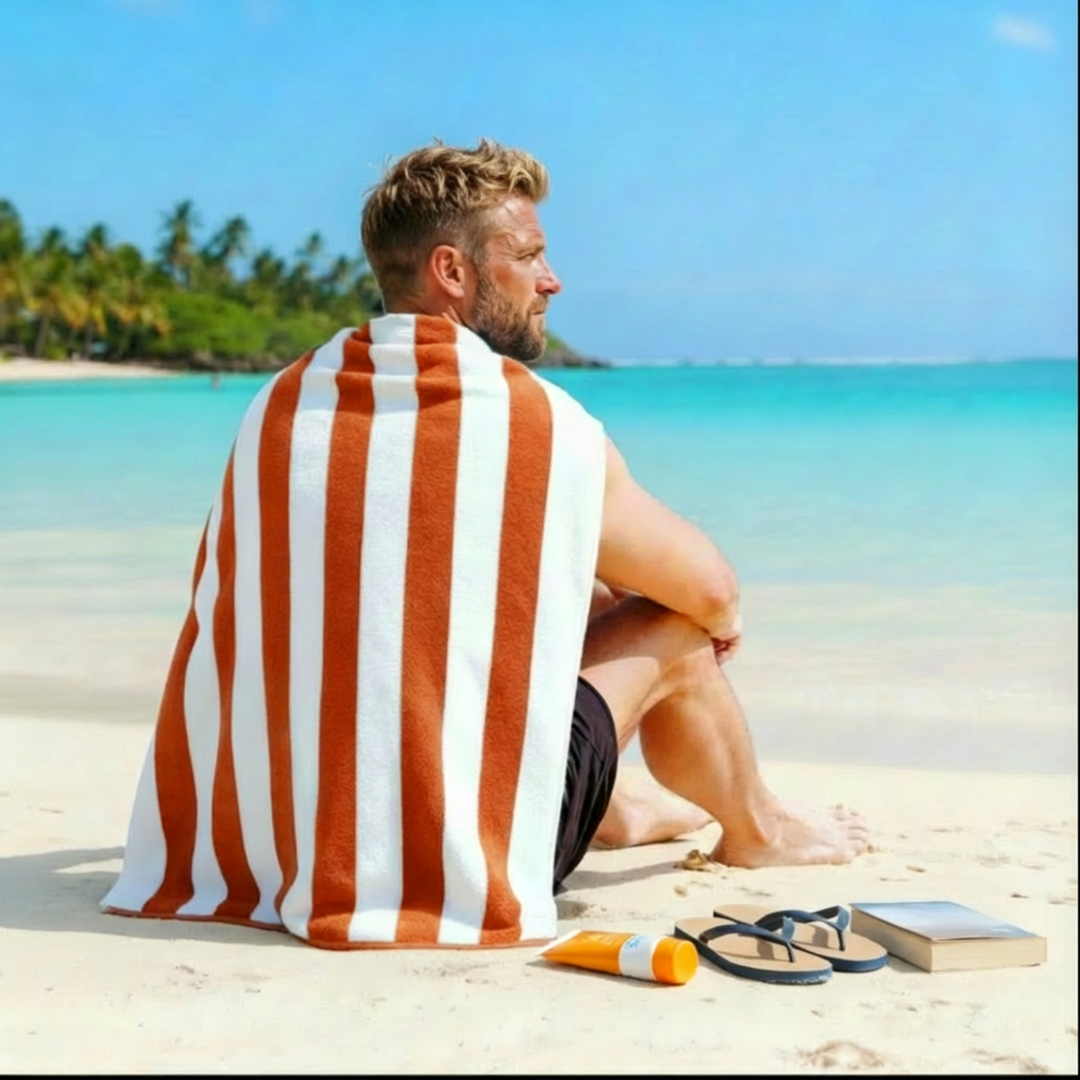 Premium Cotton Beach Towel – Large, Quick-Dry & Highly Absorbent Striped Design
