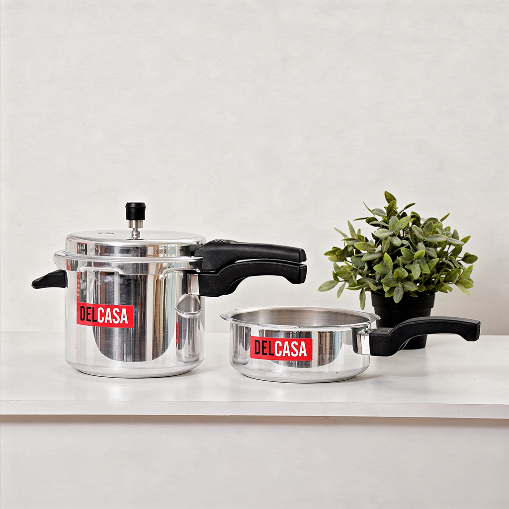 Stainless aluminium pressure cooker with lid
