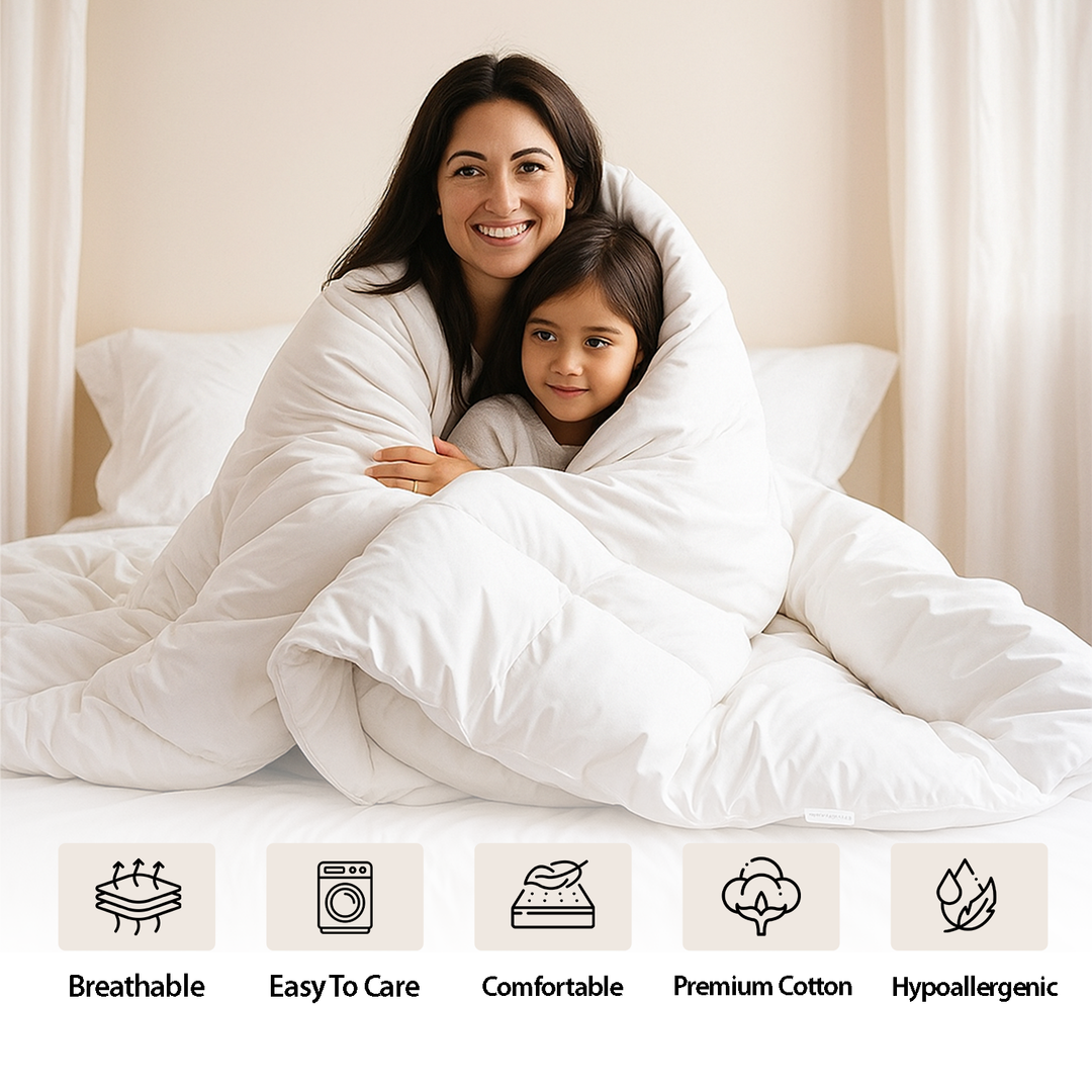 King 7 PCs Bed Set – Comforter, 220x240 Duvet Cover, Fitted Sheets & More (Plain White)