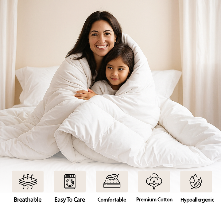 King 7 PCs Bed Set – Comforter, 220x240 Duvet Cover, Fitted Sheets & More (Plain White)