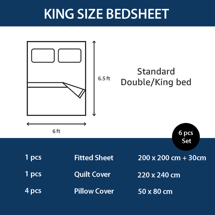 King Size 6 PCs Quilt Bedding Set – 220x240 Duvet Cover & Deep Pocket Sheet (6FM48)