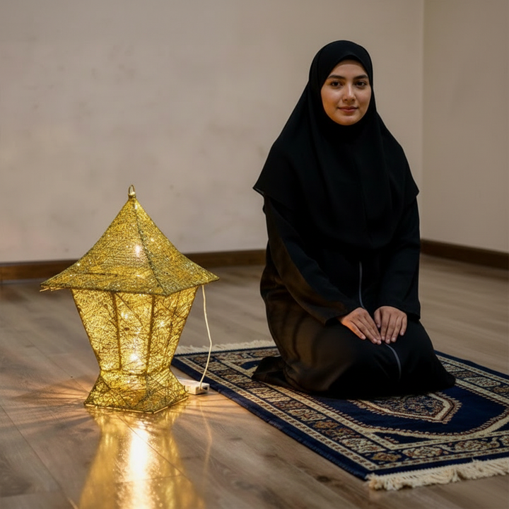 MOONCEE 3D Gold Ramadan Lantern with LED Lights - Decorative Lamp for Home & Events