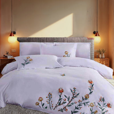 6 PCs Embroidered King Bed Sheet Set With Duvet Cover 220x240, 4 Pillow Covers (6ES2)