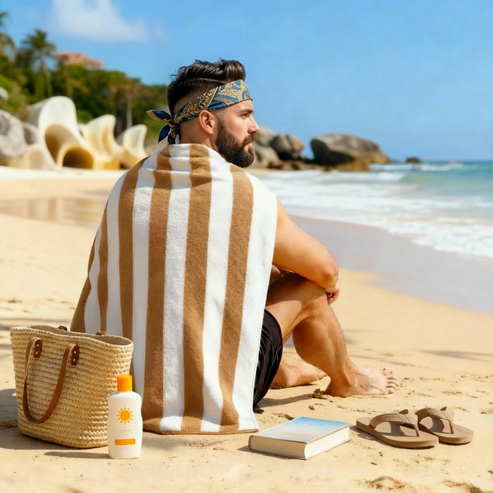 Premium Cotton Beach Towel – Large, Quick-Dry & Highly Absorbent Striped Design