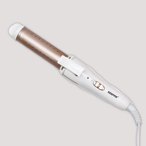 Professional hair curling iron with ceramic-coated barrel and heat vents