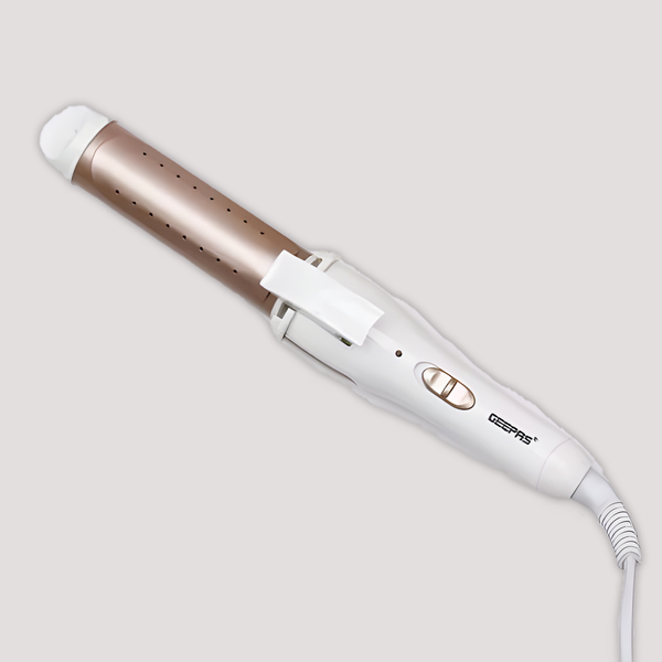 Professional hair curling iron with ceramic-coated barrel and heat vents