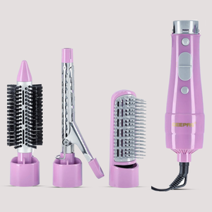 4-in-1 hair styling tool set with dryer handle, curler, and brush attachments