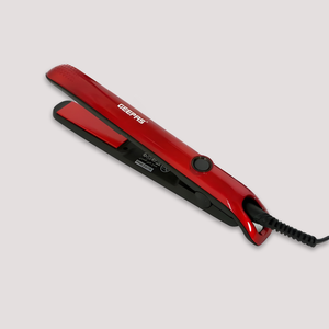 Electric hair straightening iron with red ceramic plates