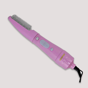  electric hair styling brush with heated bristles and control button on handle