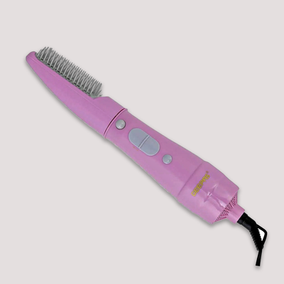  electric hair styling brush with heated bristles and control button on handle