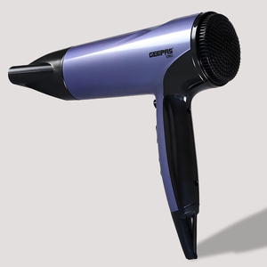 Blue and black handheld hair dryer with concentrator nozzle shown from side view