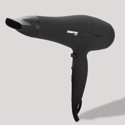 Black handheld hair dryer with narrow concentrator nozzle and ergonomic handle