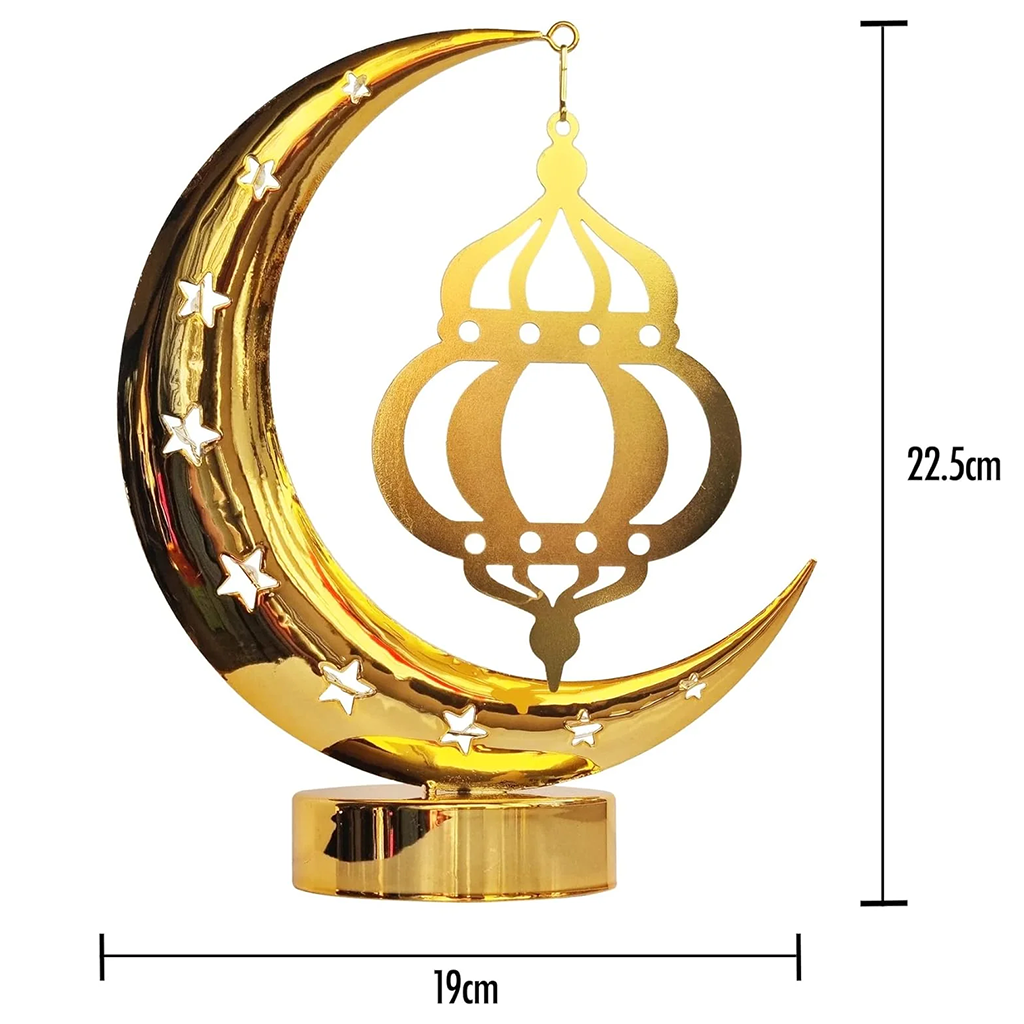 MOONCEE Gold Crescent Moon Lamp with Hanging Lantern – Ramadan Eid Decorative Light