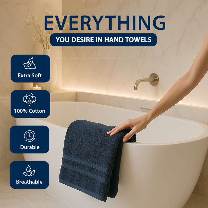 6 PCs Premium Hand Towels Set, 600 GSM Extra Large Hand Towels 40cmx70cm 100% Cotton Soft