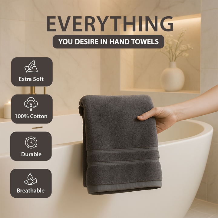 6 PCs Premium Hand Towels Set, 600 GSM Extra Large Hand Towels 40cmx70cm 100% Cotton Soft