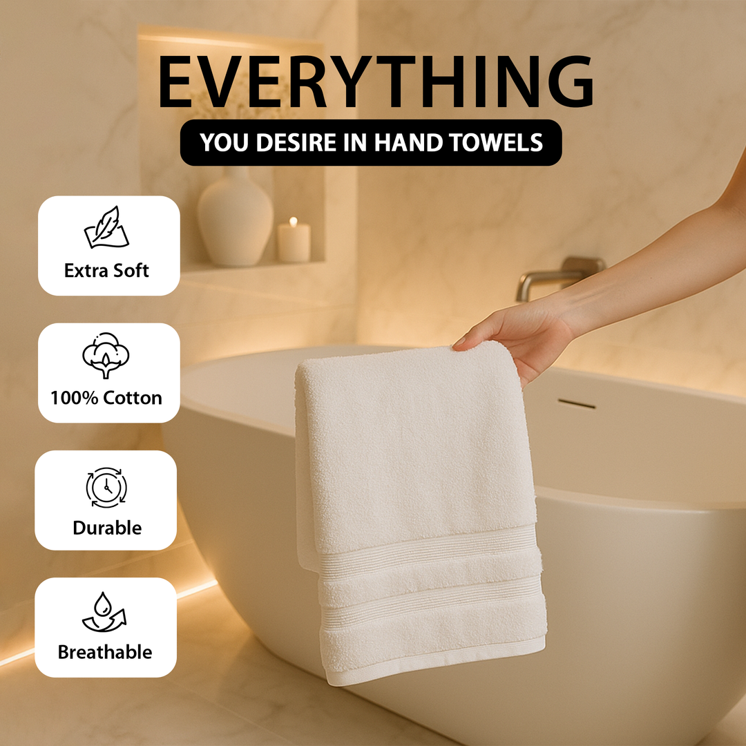 6 PCs Premium Hand Towels Set, 600 GSM Extra Large Hand Towels 40cmx70cm 100% Cotton Soft