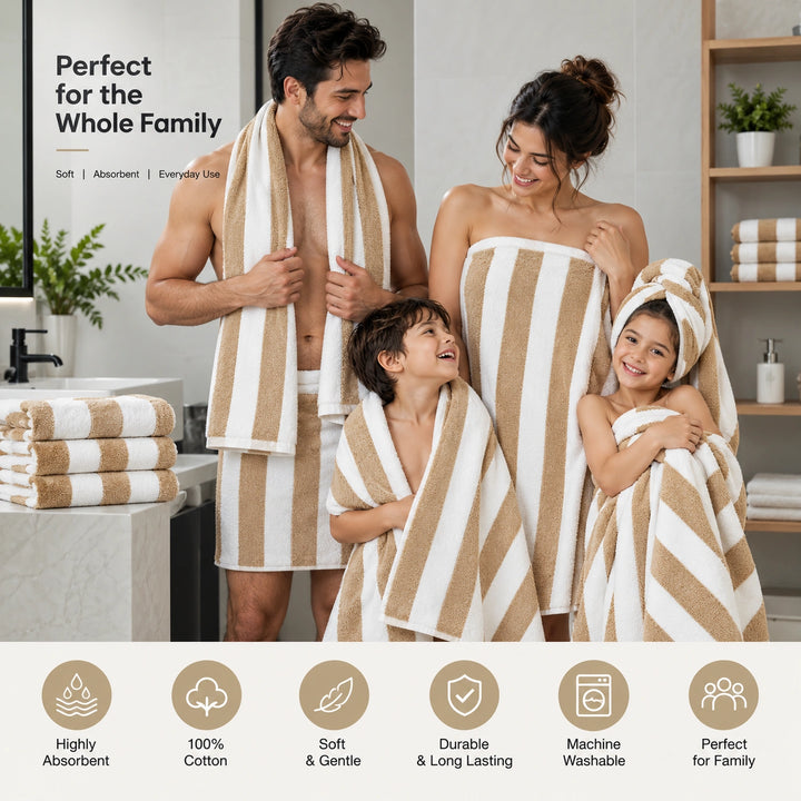 Plush beige striped cotton towels
