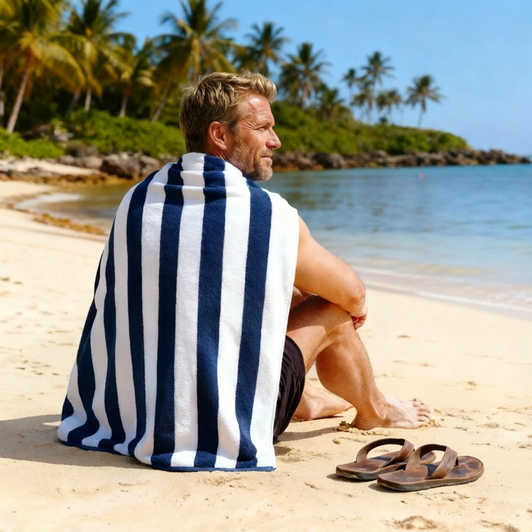 Premium Cotton Beach Towel – Large, Quick-Dry & Highly Absorbent Striped Design