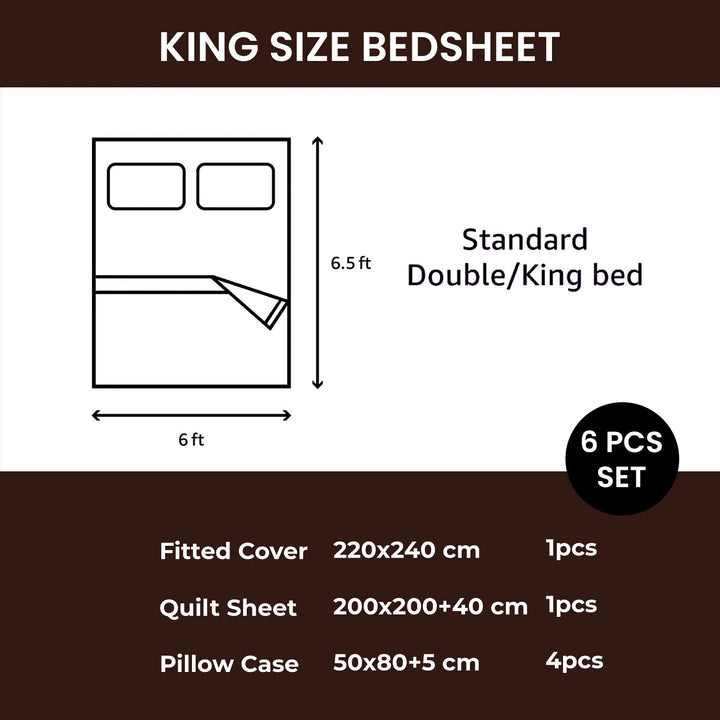 MOONCEE 6 PCs King Bedsheets Set With Duvet Cover 220x240 Bedding Set (Dark Brown)