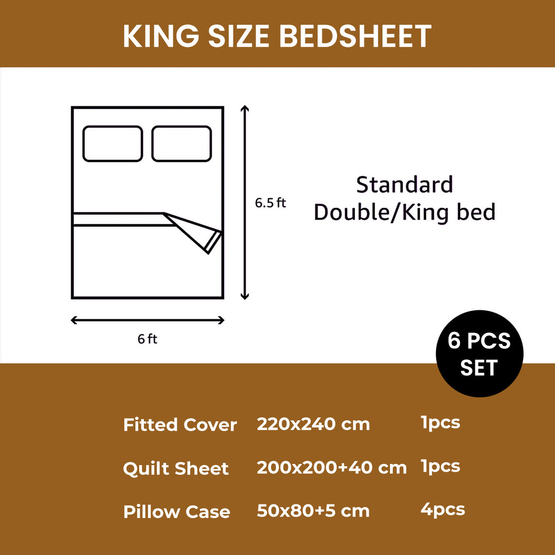 MOONCEE 6 PCs King Bedsheets Set With Duvet Cover 220x240 Bedding Set (Yellow)