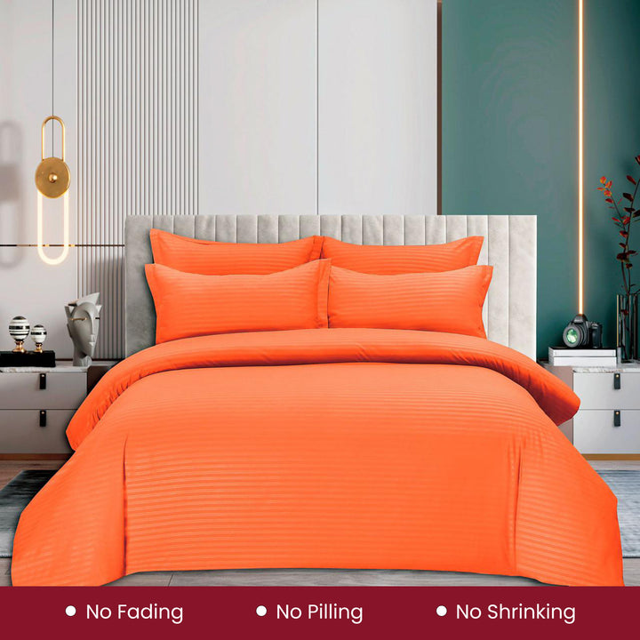 MOONCEE 6 PCs King Bedsheets Set With Duvet Cover 220x240 Bedding Set (Orange)