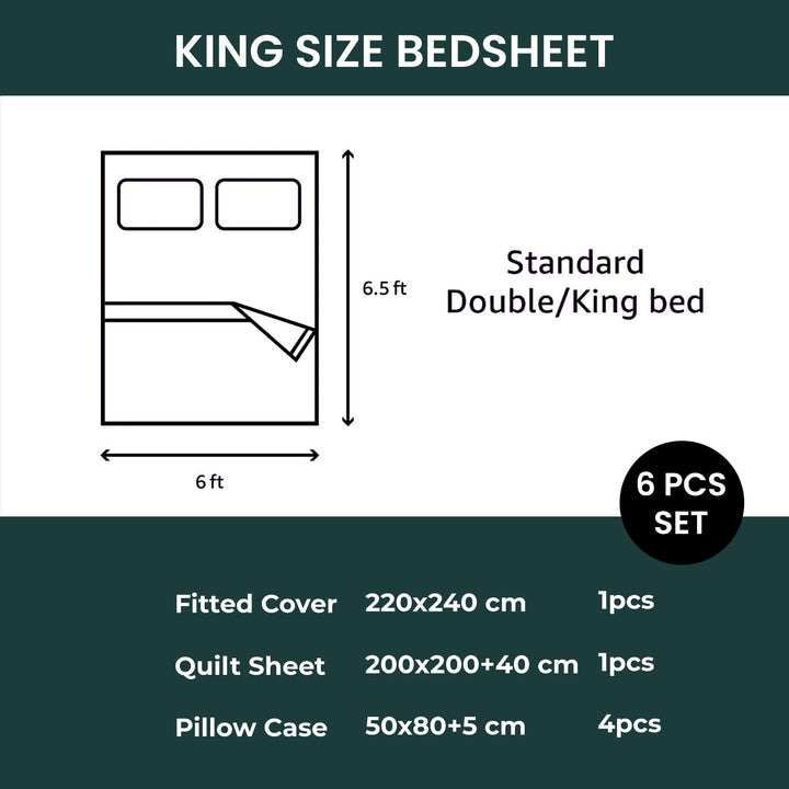 MOONCEE 6 PCs King Bedsheets Set With Duvet Cover 220x240 King Bedding Set (Dark Green)