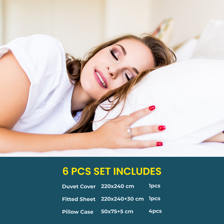 6 PCs King Bed Sheet Set With Fitted Sheet Duvet Cover 220x240, King Bedding Set (6FS29)