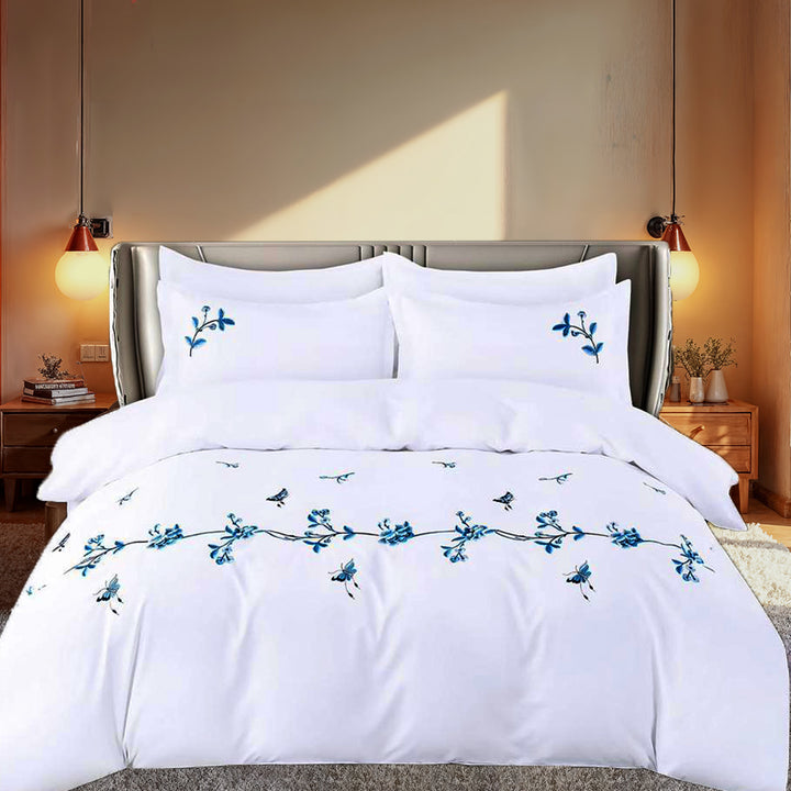 Cotton Embroidered 6 PCs King Bed Sheets Set With Fitted Sheet Duvet Cover 220x240, Pillow Covers (6ES9)