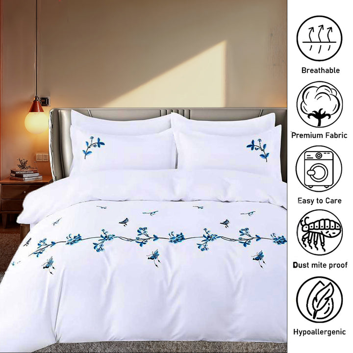 Cotton Embroidered 6 PCs King Bed Sheets Set With Fitted Sheet Duvet Cover 220x240, Pillow Covers (6ES9)