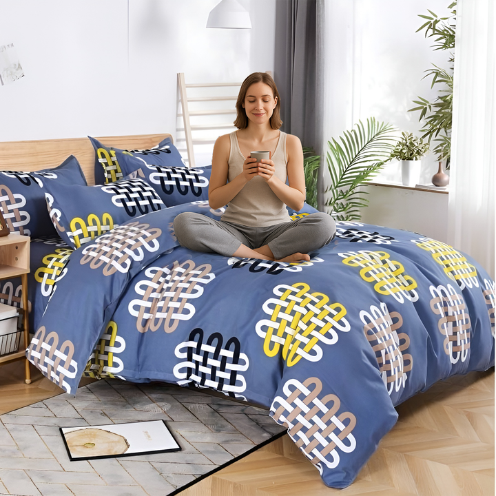 King Size Printed Bedding Set 6 PCs with Flat Sheet, Duvet Cover & Pillowcase (MNC21)