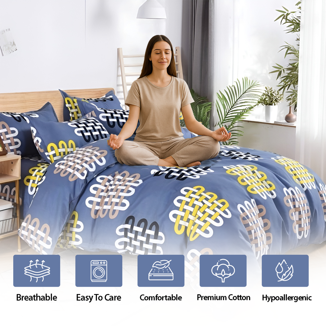 King Size Printed Bedding Set 6 PCs with Flat Sheet, Duvet Cover & Pillowcase (MNC21)
