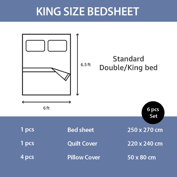 King Size Printed Bedding Set 6 PCs with Flat Sheet, Duvet Cover & Pillowcase (MNC21)
