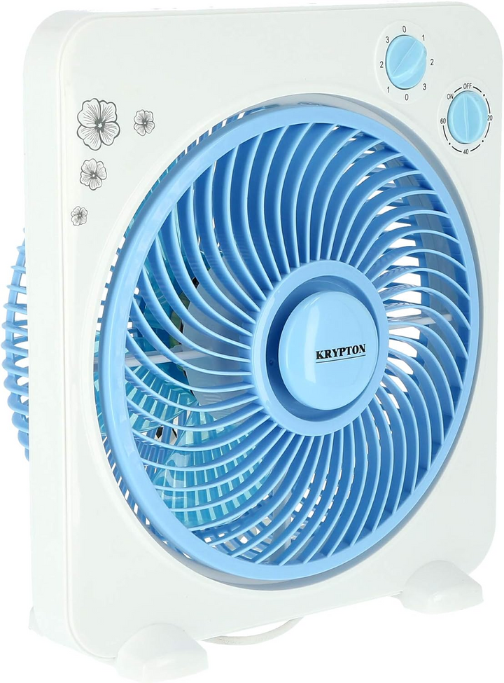 Krypton 10'' Box Fan Table Fan for Office, Home- 3 Speed 60 Min Timer, Copper Motor ‎