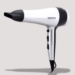 White and black hair dryer with concentrator nozzle and side control buttons