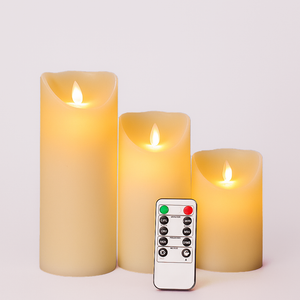 Flameless LED pillar candles with warm white glow and remote