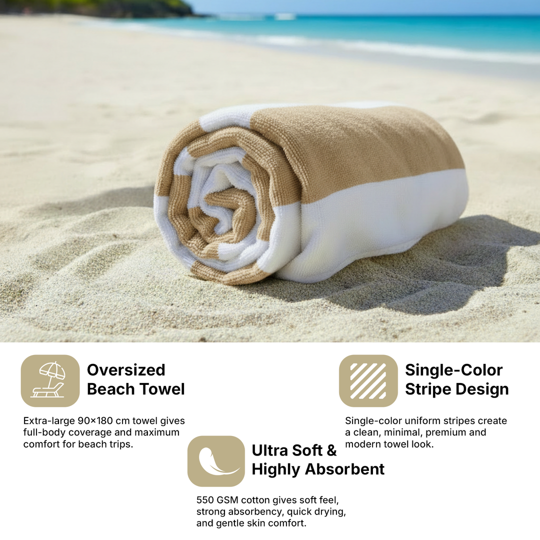 Premium Cotton Beach Towel – Large, Quick-Dry & Highly Absorbent Striped Design